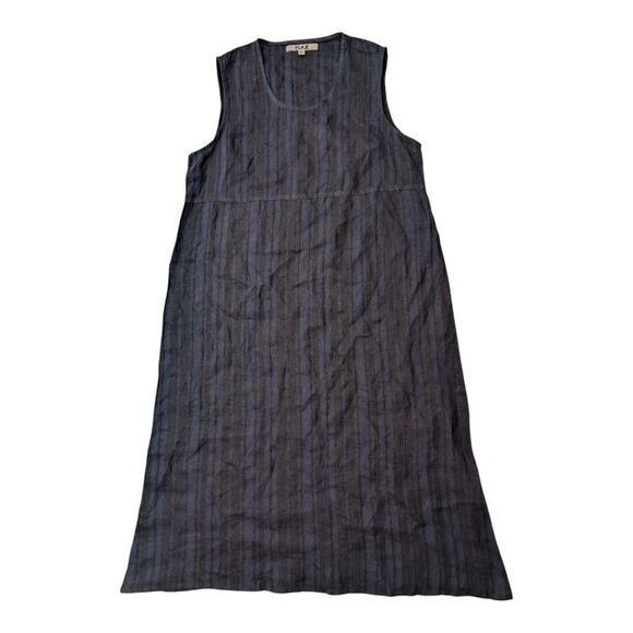 Flax  Navy Black Striped Sleeveless Midi Shift Dress S - Picture 7 of 7